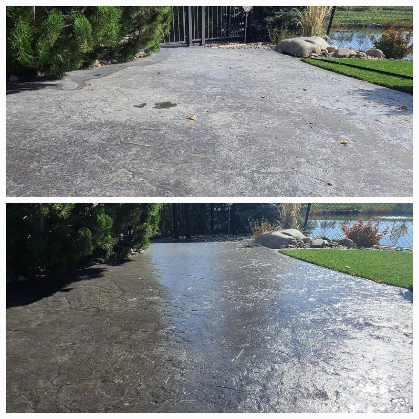 Stamped concrete patio cleaned and sealed